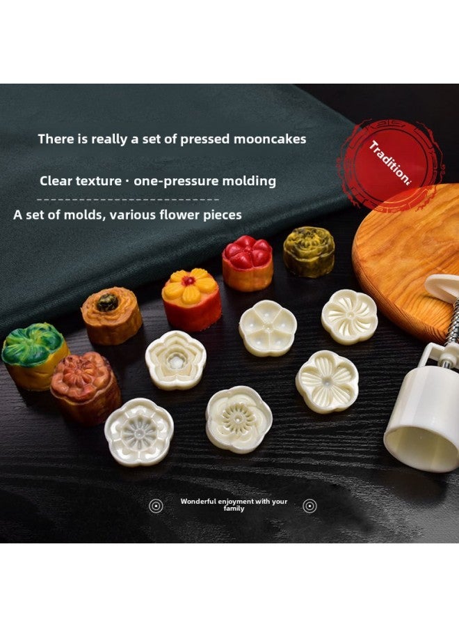 Baking Mold DIY Ice Cream Moon Cake Mold Round Household Cartoon Cute Hand Pressure Green Bean Cake Mold-Specifications:Moon Cake Mold [50g Round] 1 Barrel 3 Pieces [Lotus Sunflower]]  - Image 3