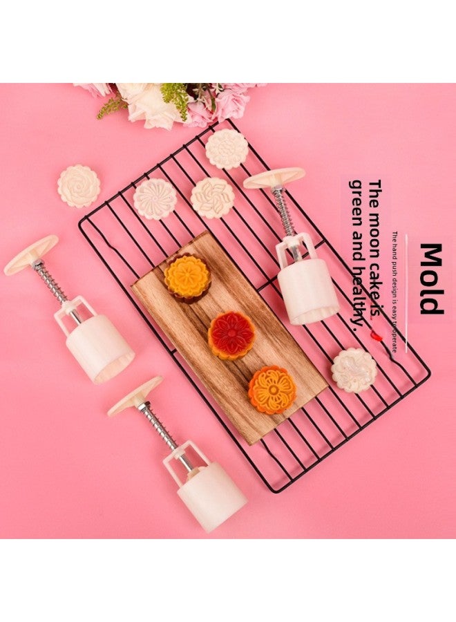 Baking Mold DIY Ice Cream Moon Cake Mold Round Household Cartoon Cute Hand Pressure Green Bean Cake Mold-Specifications:Moon Cake Mold [50g Round] 1 Barrel 3 Pieces [Lotus Sunflower]]  - Image 2