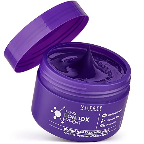 Nutree Professional Keratin Hair Mask for Blondes Deep Repair AntiFrizz Treatment with Almond Oil Shea Butter Marine Collagen Restores Shine Smoothness 88 oz - Image 2
