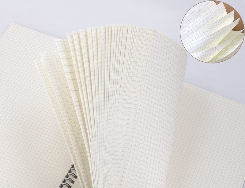 INNAXA 2 Pack A4 Square Grid Spiral Notebook, Kraft Cover Natural Shade Pages, Ruled Wirebound Notebooks Bulk Journals (Square Grid), 100 Pages - Image 4