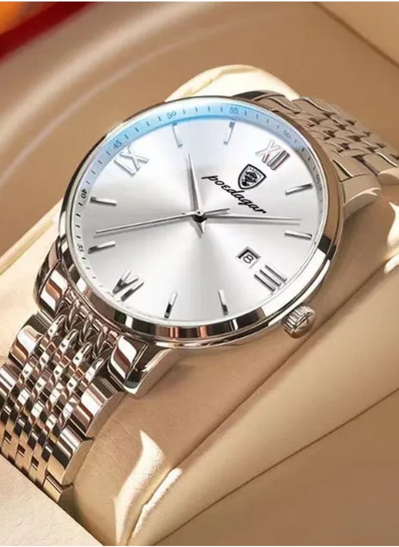 POEDAGAR Men’s Quartz Alloy Case and Stainless Steel Band Wristwatch - 42mm  - Image 2
