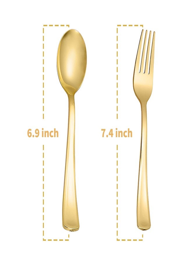 N9R 100PCS Gold Plastic Silverware, Heavy Duty Disposable Cutlery Set for Parties, Disposable Plastic Spoons and Forks Includes 50 Gold Spoons and 50 Forks for Weddings, Birthday, Dinners - Image 2