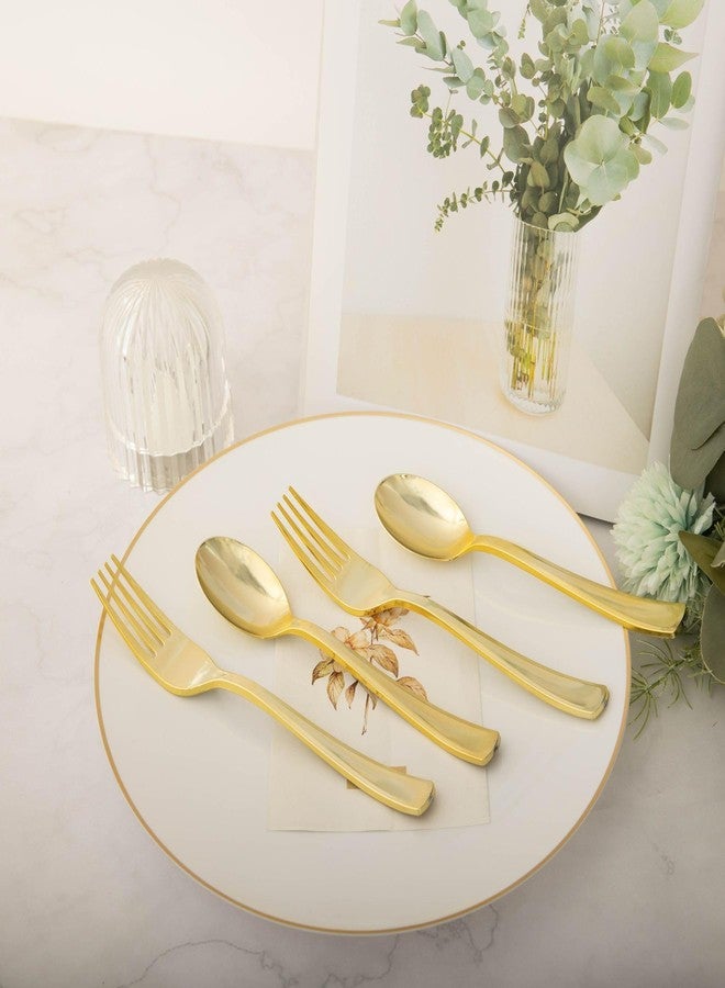 N9R 100PCS Gold Plastic Silverware, Heavy Duty Disposable Cutlery Set for Parties, Disposable Plastic Spoons and Forks Includes 50 Gold Spoons and 50 Forks for Weddings, Birthday, Dinners - Image 5