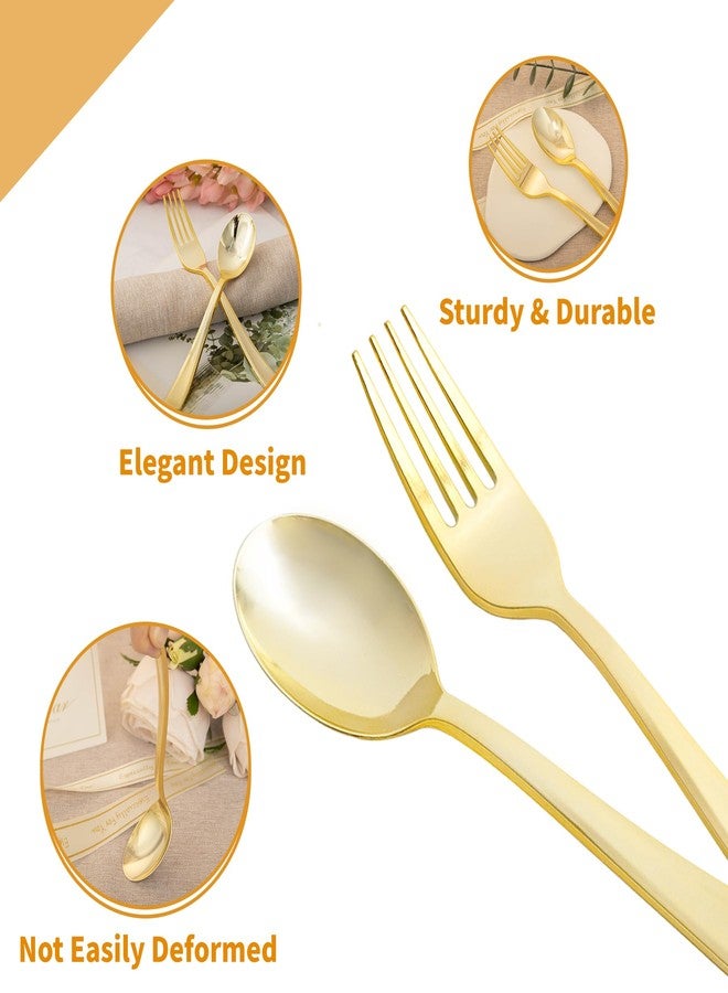 N9R 100PCS Gold Plastic Silverware, Heavy Duty Disposable Cutlery Set for Parties, Disposable Plastic Spoons and Forks Includes 50 Gold Spoons and 50 Forks for Weddings, Birthday, Dinners - Image 4