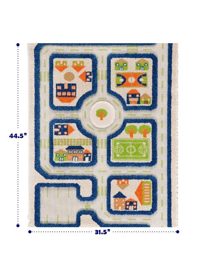 IVI Thick 3D Childrens Play Mat & Rug In A Colorful Town Design For Kids With Soccer Field Car Park & Roads Blue 32 X 45 Inches - Image 3