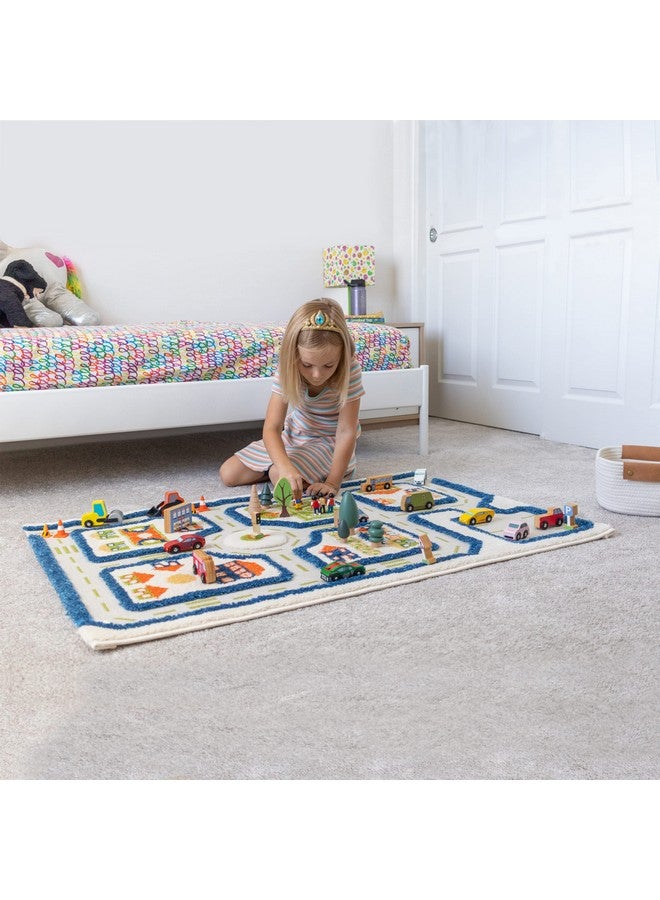 IVI Thick 3D Childrens Play Mat & Rug In A Colorful Town Design For Kids With Soccer Field Car Park & Roads Blue 32 X 45 Inches - Image 4