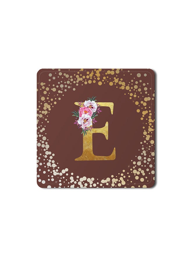 Stylizedd 2 Pack Designer Leather Coasters Mat for Beverage Drinks- Custom Monogram Initial Letter Floral Pattern Alphabet - E (Brown) - Image 1