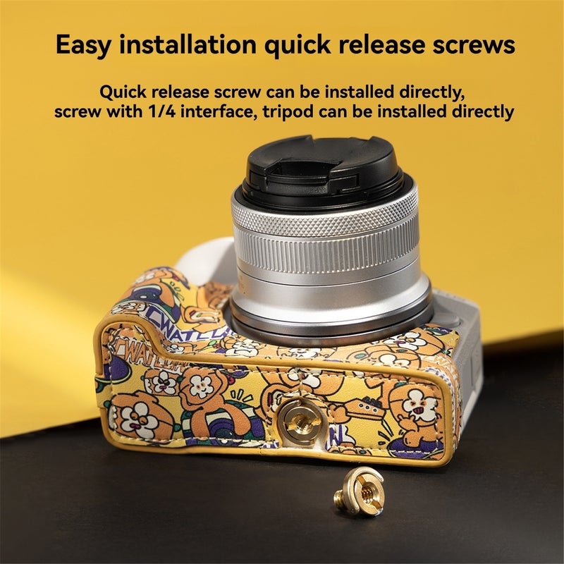 CWATCUN Camera Case Retro Camera Base Original Printed Pattern Design Scratch-Resistant and Impact-Resistant Portable Case Mirrorless and DSLR Camera Case D188 Protective case for Sony ZVE10 camera - Image 3
