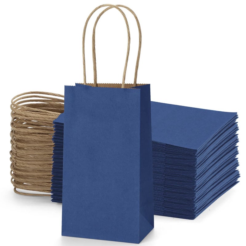BagDream 50 Pack 35x24x67 Inches Small Kraft Paper Gift Bags with Handles Bulk Mini Party Favor Bags Candy Bags Recyclable Tiny Navy Blue Paper Bag for Samples