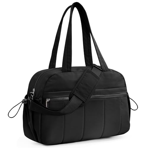 Outplea Puffer Small Gym Bag with Wet Pocket for Women 20L Quilted Personal Item Carry on Duffel Bag for Airplane Lightweight Travel Duffle Overnight Weekender Bags Black - Image 1