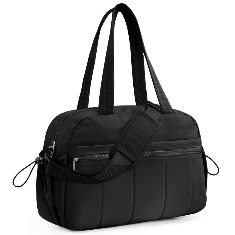 Outplea Puffer Small Gym Bag with Wet Pocket for Women 20L Quilted Personal Item Carry on Duffel Bag for Airplane Lightweight Travel Duffle Overnight Weekender Bags Black - Image 2