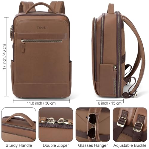 Tzowla Leather Laptop Backpack, Bag for Men and Women,Business Travel Work Rucksack Fits 15.6 Inch Laptop,Bookbag with USB and Type-C Charging Port-Black - Image 3