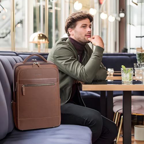 Tzowla Leather Laptop Backpack, Bag for Men and Women,Business Travel Work Rucksack Fits 15.6 Inch Laptop,Bookbag with USB and Type-C Charging Port-Black - Image 5