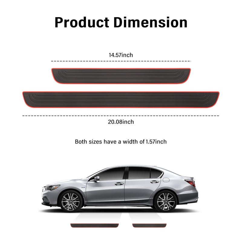 KIFIDAN 4PCS Car Door Sill Protector,Anti-Scratch & Waterproof Car Door Sills Scratch Protection,Universal Car Exterior Accessories Automotive Door Entry Guard for Car,Truck,SUV (Black Red, Width 1.57") - Image 2