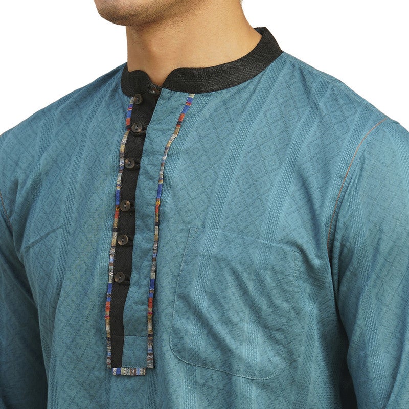 ARCHATTIRE Men’s Teal Blue Cotton Kurta for Men - Image 4
