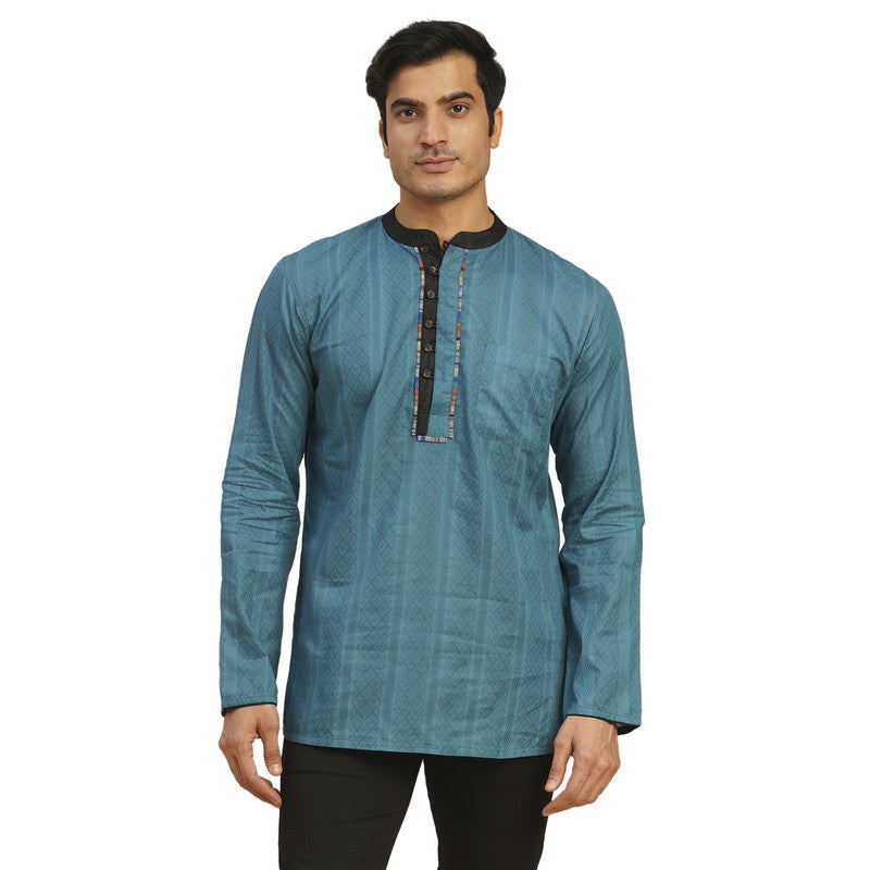 ARCHATTIRE Men’s Teal Blue Cotton Kurta for Men - Image 1