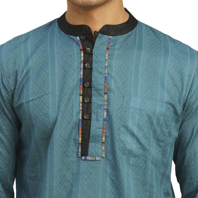 ARCHATTIRE Men’s Teal Blue Cotton Kurta for Men - Image 3