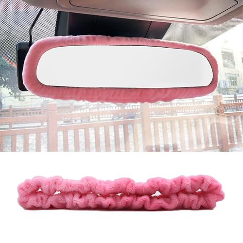 Ongfuwu Car Rearview Mirror Cover Elastic Plush Car Interior Rear View Mirror Protector Automotive Rearview Mirror Edge Protector Frame Decor Car Accessories for Women Girls Pink - Image 1