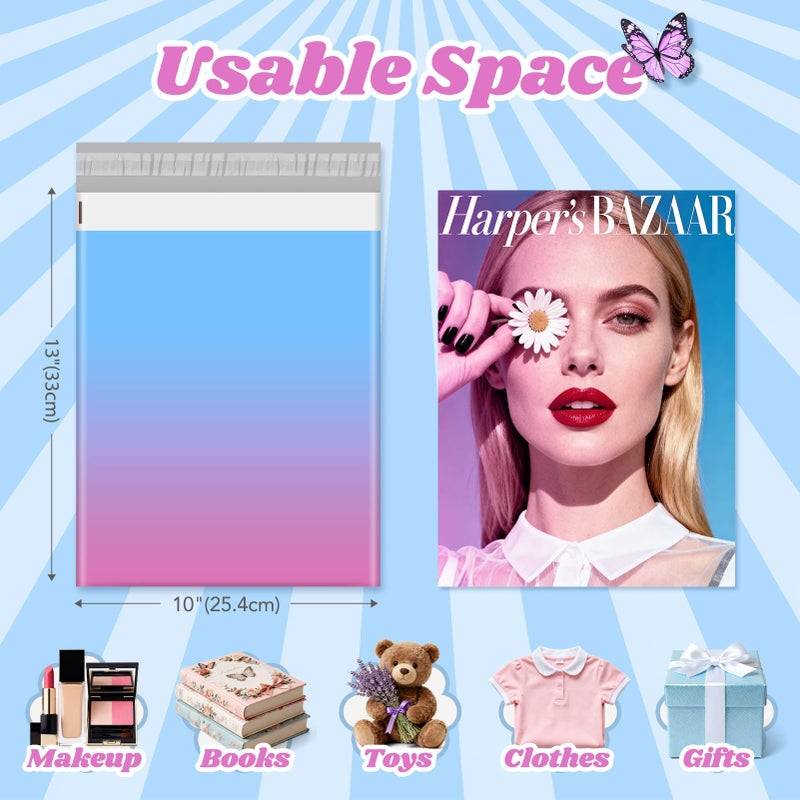 Metronic Cute Poly Mailers 10x13" 20pc Small Shipping Bags, Strong Adhesive Mailers Poly Bags for Small Business, Waterproof Mailing Envelopes for Packing Shipping Clothes Gifts, Gradient BluePink - Image 2