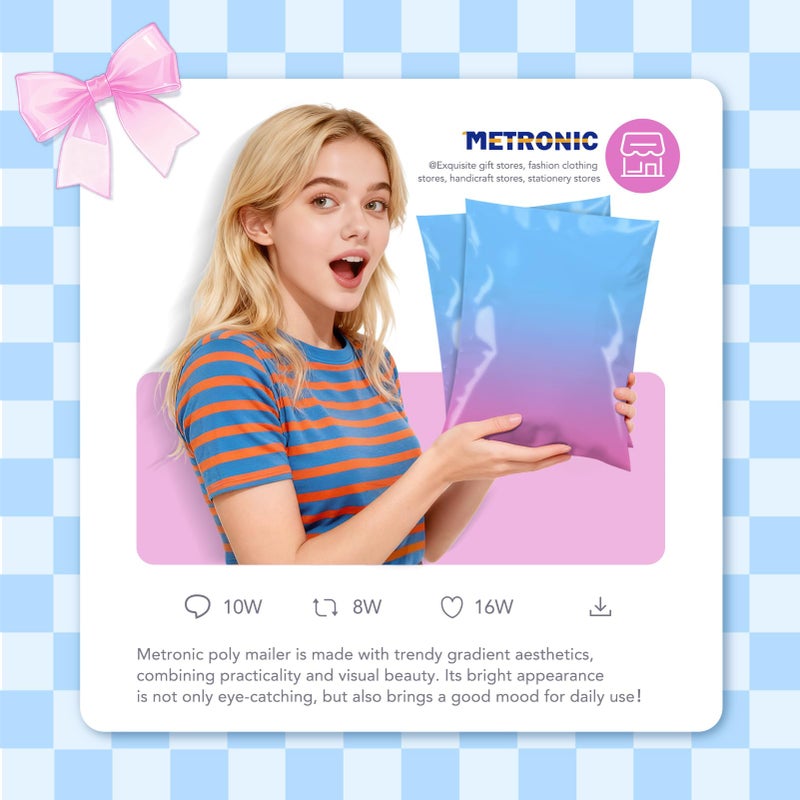 Metronic Cute Poly Mailers 10x13" 20pc Small Shipping Bags, Strong Adhesive Mailers Poly Bags for Small Business, Waterproof Mailing Envelopes for Packing Shipping Clothes Gifts, Gradient BluePink - Image 5