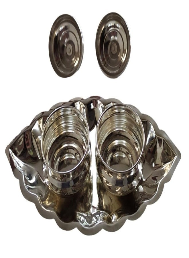 طقم كومكوم فاخر من الفضة الألمانية الخالصة، طقم كومكوم فاخر 5 بوصة (طول) × 3 بوصة (ارتفاع)، طقم كومكوم فاخر مع طبق لأغراض البوجا أو كهدية، مطلي بالفضة، المقاس (5 × 3 × 2)، طقم من قطعة واحدة (عتيق). - Image 3