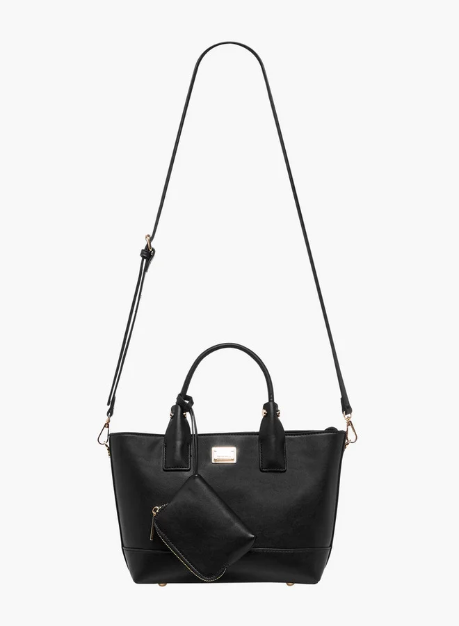Flora Bella By Shoexpress BLACK Solid Tote Bag with Detachable Strap and Pouch  | Best Price UAE