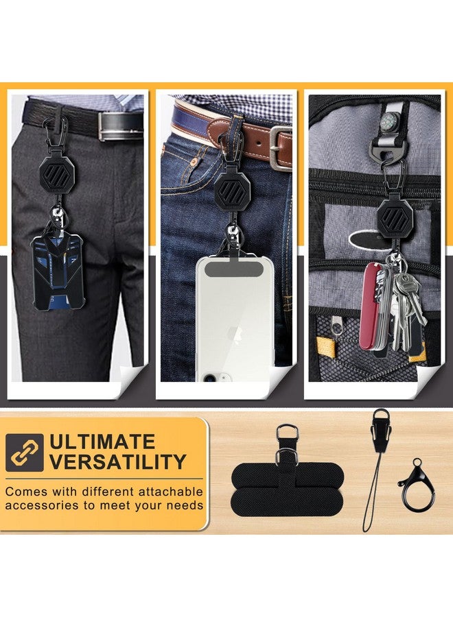 DELSWIN Heavy Duty Retractable Keychain Badge Holder Retractable Clip Badge Reel With 31”Steel Cord Key Ring Lobster Claw Clasp And Phone Tethers (2 Pack) - Image 3