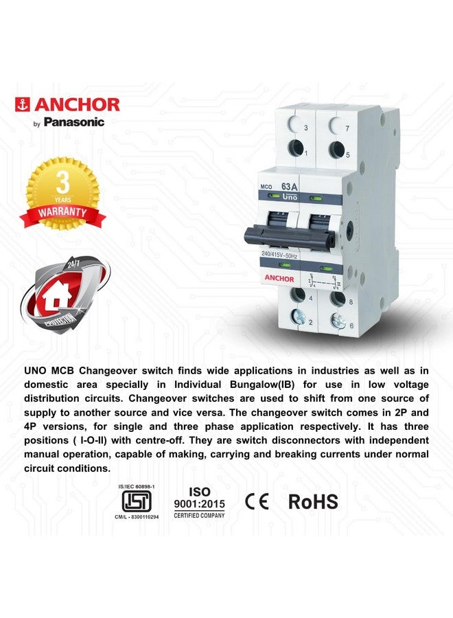 Anchor by Panasonic 98084 UNO Series 63 Ampere Dual Pole Change Over Switch Circuit Breaker Safe Reliable Protection - Image 3