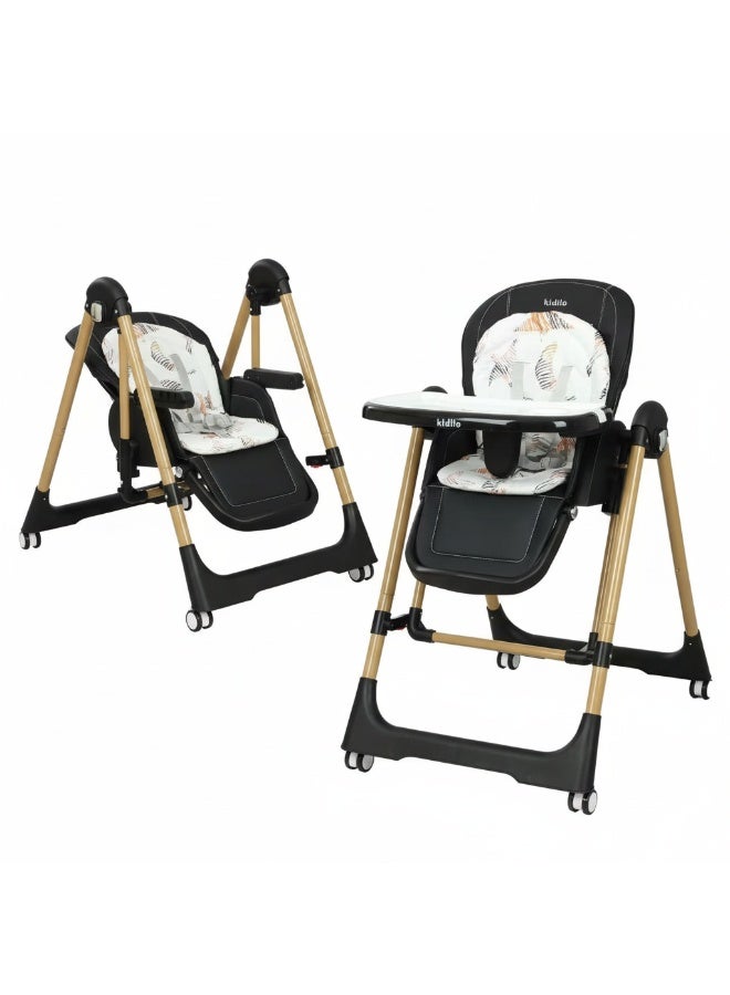 Kidilo 2 in 1 Baby Dining high Chair Adjustable Foldable Baby High Chair convertible to a swing code (FKT113) - Image 1
