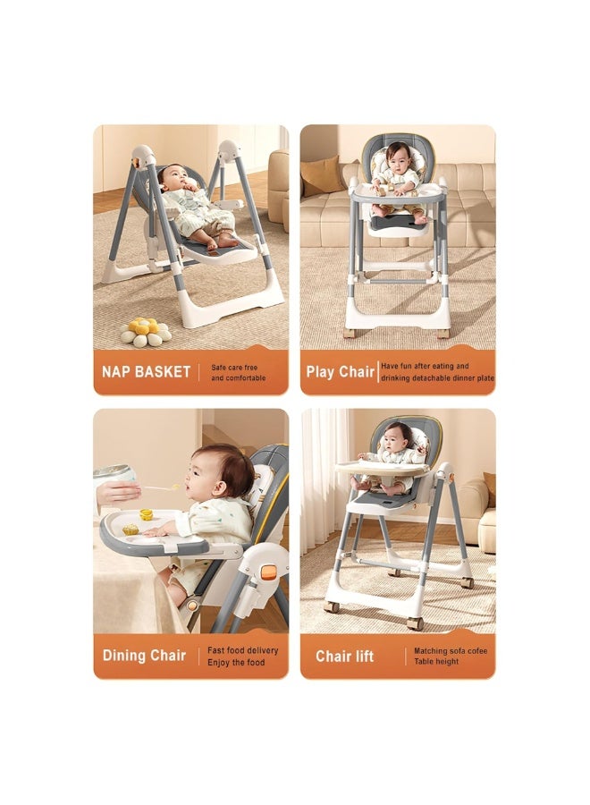 Kidilo 2 in 1 Baby Dining high Chair Adjustable Foldable Baby High Chair convertible to a swing code (FKT113) - Image 5