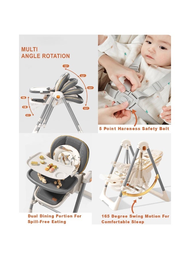 Kidilo 2 in 1 Baby Dining high Chair Adjustable Foldable Baby High Chair convertible to a swing code (FKT113) - Image 4