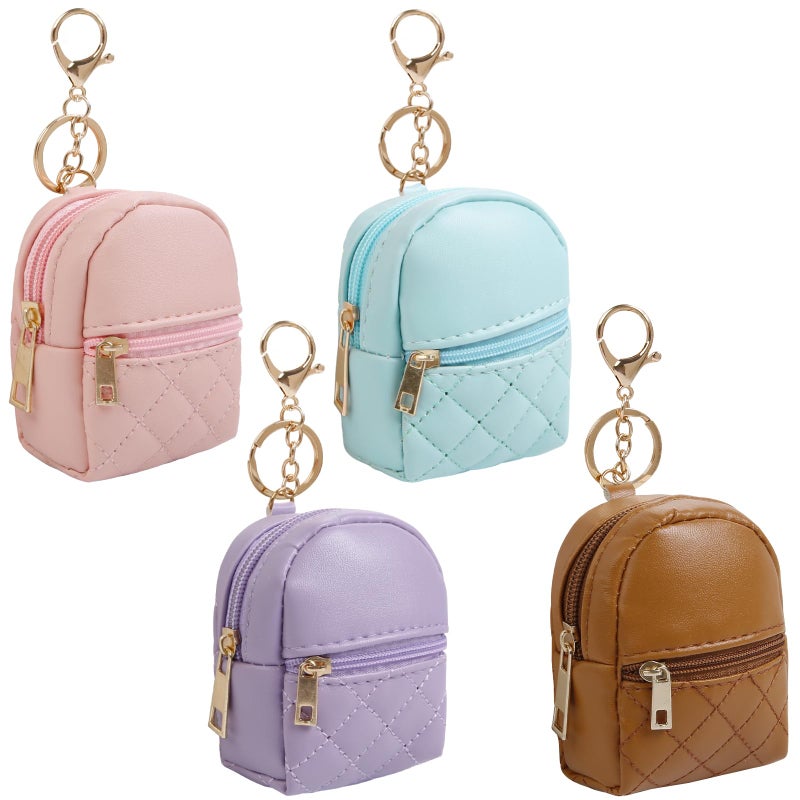 AIBFRID 4Pcs Mini Backpack Keychain,Cute Cosmetic Bag for Women Christmas Gifts for Grandkids,PU Leather Makeup Bag Key Pocket Lipstick Bag Birthday Gifts for 4 5 6 7 8 9 10 11 12 Year Old Girls - Image 1