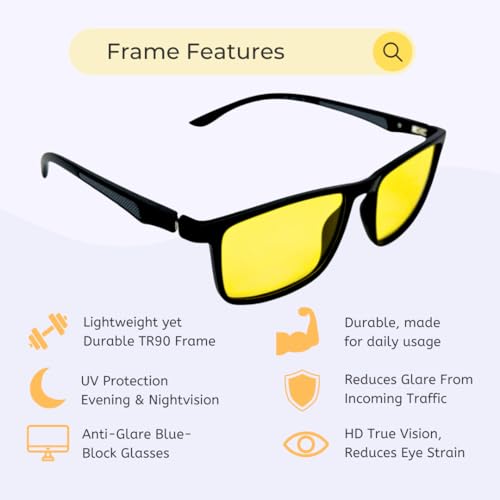 Vast All Day 24 Hour Driving Glasses| UV Protection Sunglasses | Blue Ray Blocking And Gaming Glasses (Black | Yellow) (BLACK YELLOW) - Image 5