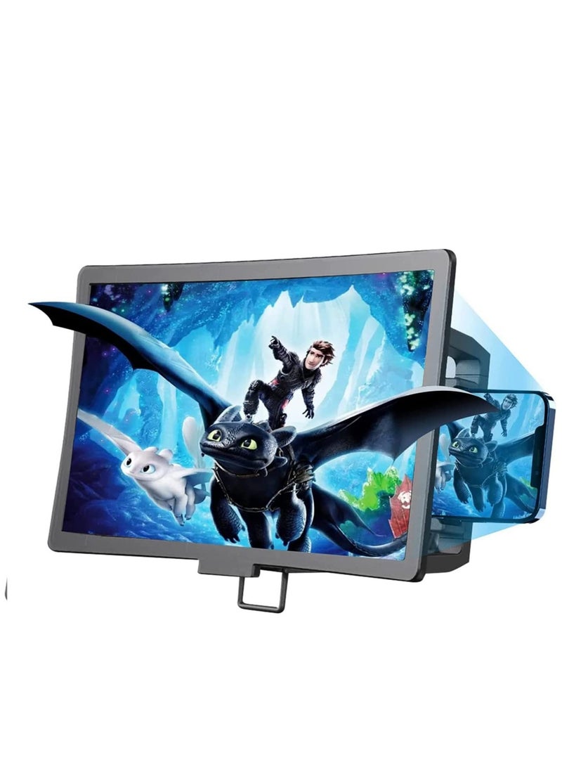 New 12 Curved Smartphone Screen Magnifier, 3D Hand-held for Gaming, Browsing TikTok, and Videos, Foldable Stand Support All Smartphones (Black) - Image 1