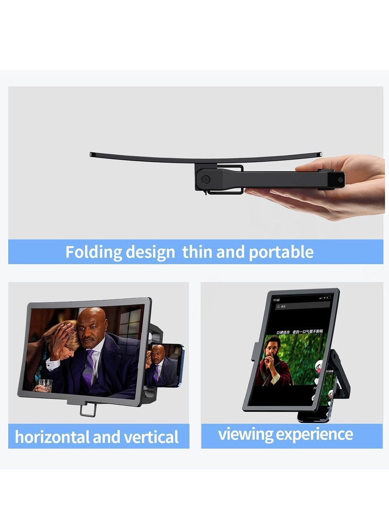 New 12 Curved Smartphone Screen Magnifier, 3D Hand-held for Gaming, Browsing TikTok, and Videos, Foldable Stand Support All Smartphones (Black) - Image 5