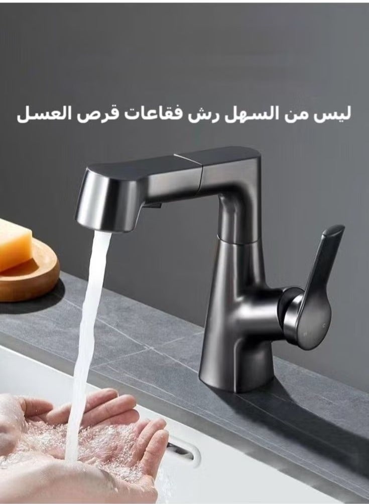 عربست صنبور مطبخ قابل للسحب، صنبور حوض مطبخ قابل لتعديل الارتفاع مع رشاش سحب للأسفل، صنبور مطبخ مقاوم للرذاذ قابل للدوران 360 درجة، صنبور دوار ساخن وبارد للمطبخ والحمام - Image 2