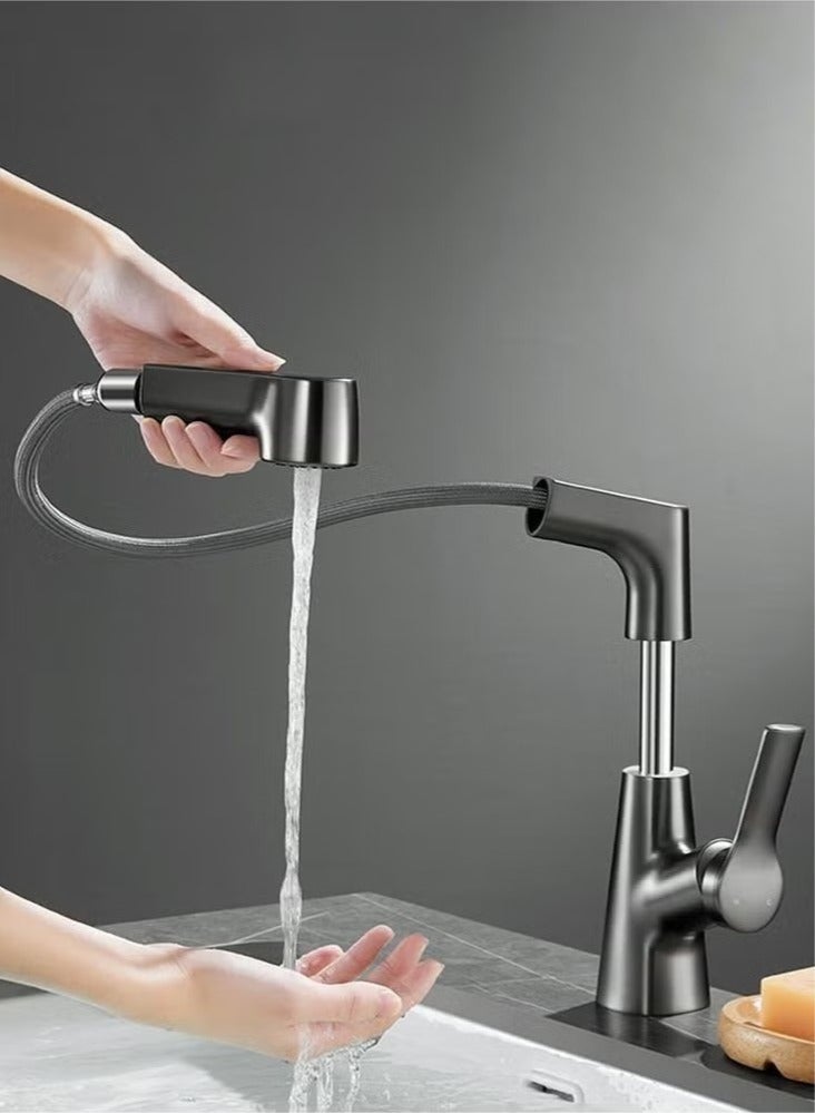 عربست صنبور مطبخ قابل للسحب، صنبور حوض مطبخ قابل لتعديل الارتفاع مع رشاش سحب للأسفل، صنبور مطبخ مقاوم للرذاذ قابل للدوران 360 درجة، صنبور دوار ساخن وبارد للمطبخ والحمام - Image 1