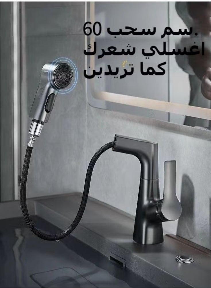 عربست صنبور مطبخ قابل للسحب، صنبور حوض مطبخ قابل لتعديل الارتفاع مع رشاش سحب للأسفل، صنبور مطبخ مقاوم للرذاذ قابل للدوران 360 درجة، صنبور دوار ساخن وبارد للمطبخ والحمام - Image 3