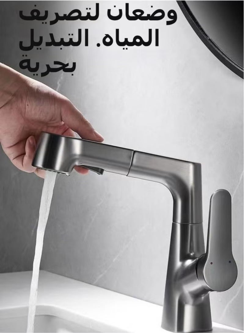 عربست صنبور مطبخ قابل للسحب، صنبور حوض مطبخ قابل لتعديل الارتفاع مع رشاش سحب للأسفل، صنبور مطبخ مقاوم للرذاذ قابل للدوران 360 درجة، صنبور دوار ساخن وبارد للمطبخ والحمام - Image 4