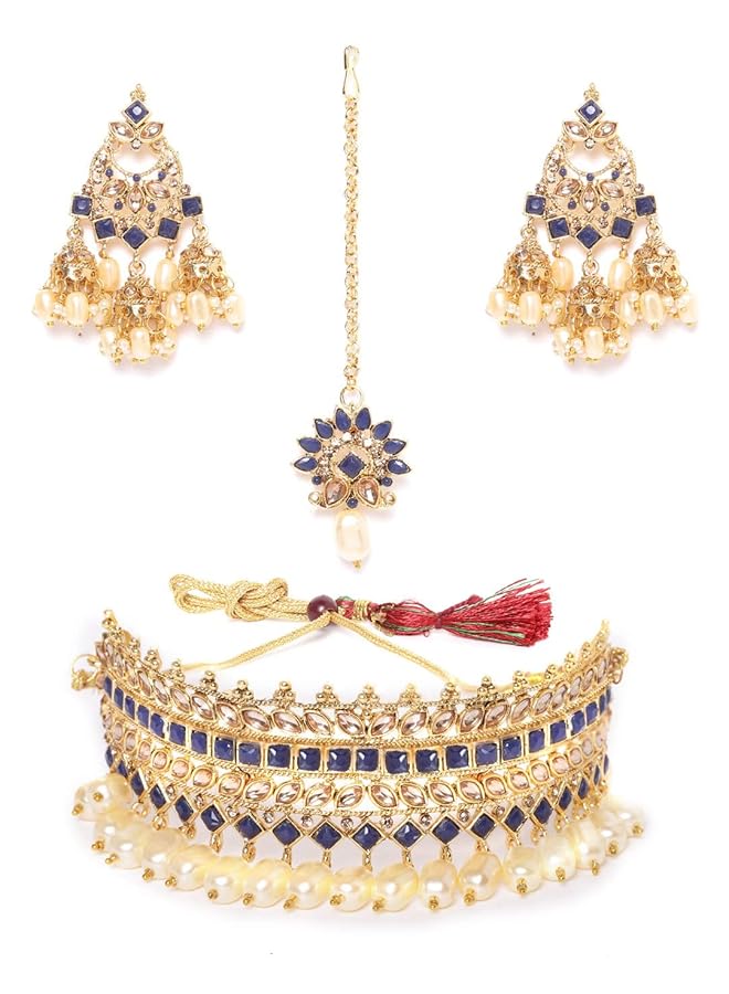 erorex Choker Jewelery Set For Women Golden Zpfk9577 - Image 1