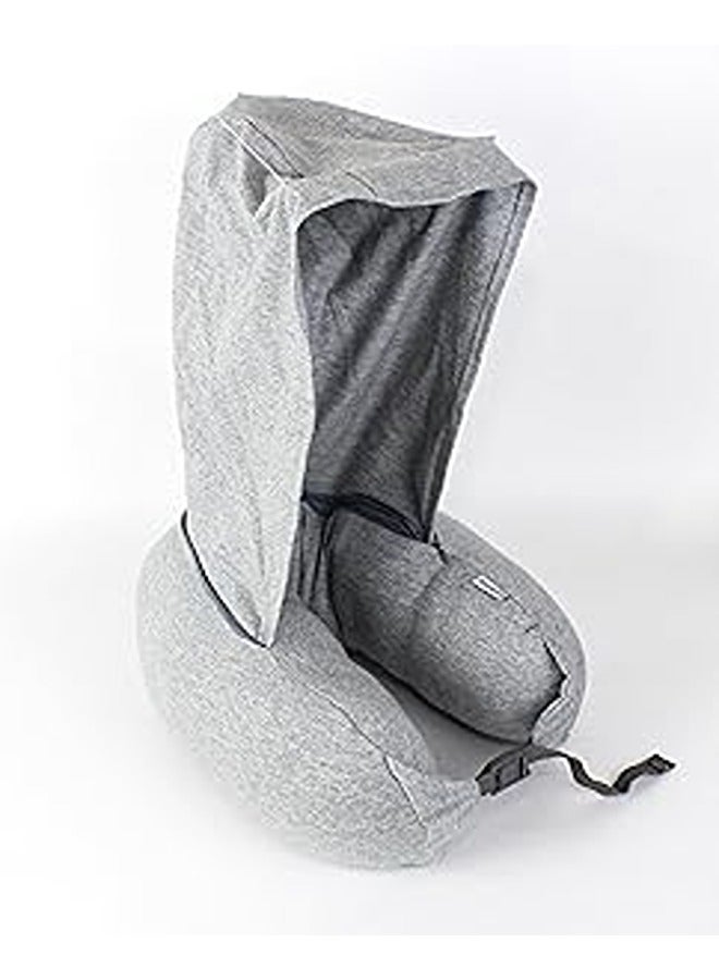 Comfy Neck Support Soft Fiber With Hood Travel Neck Pillow U-Shape For Car, Travel, Office,Airplane and Gifts - Grey