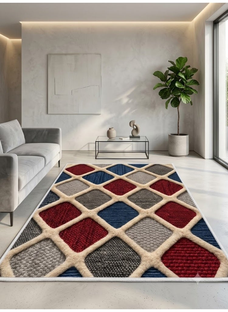 Premium 7D Carpet Alternative, Geometric Diamond Pattern in Royal Colors, Washable & Anti-Slip - Size 180x280 cm - Image 1