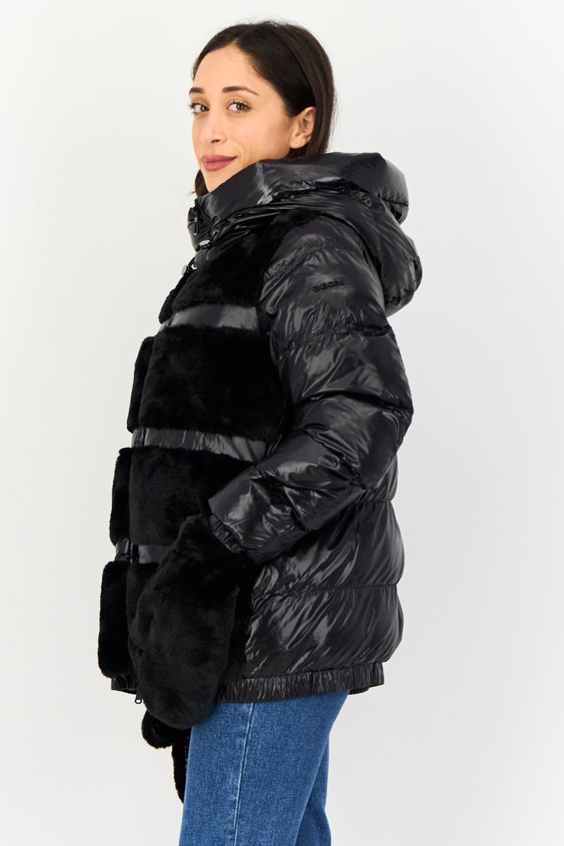 GEOX Women Plain Puffer jacket With Gloves, Black - Image 2
