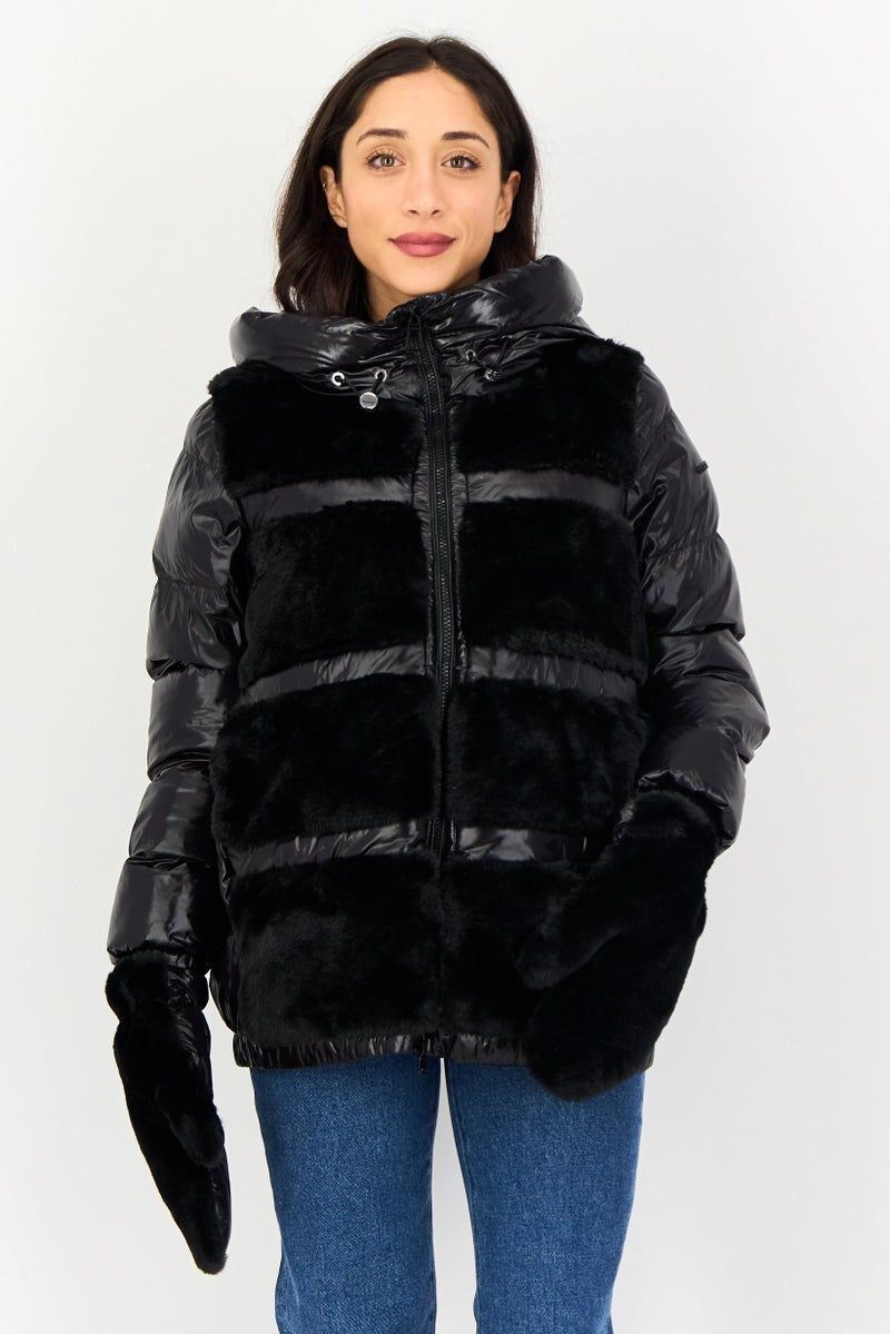 GEOX Women Plain Puffer jacket With Gloves, Black - Image 1