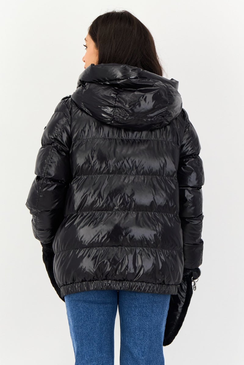 GEOX Women Plain Puffer jacket With Gloves, Black - Image 4