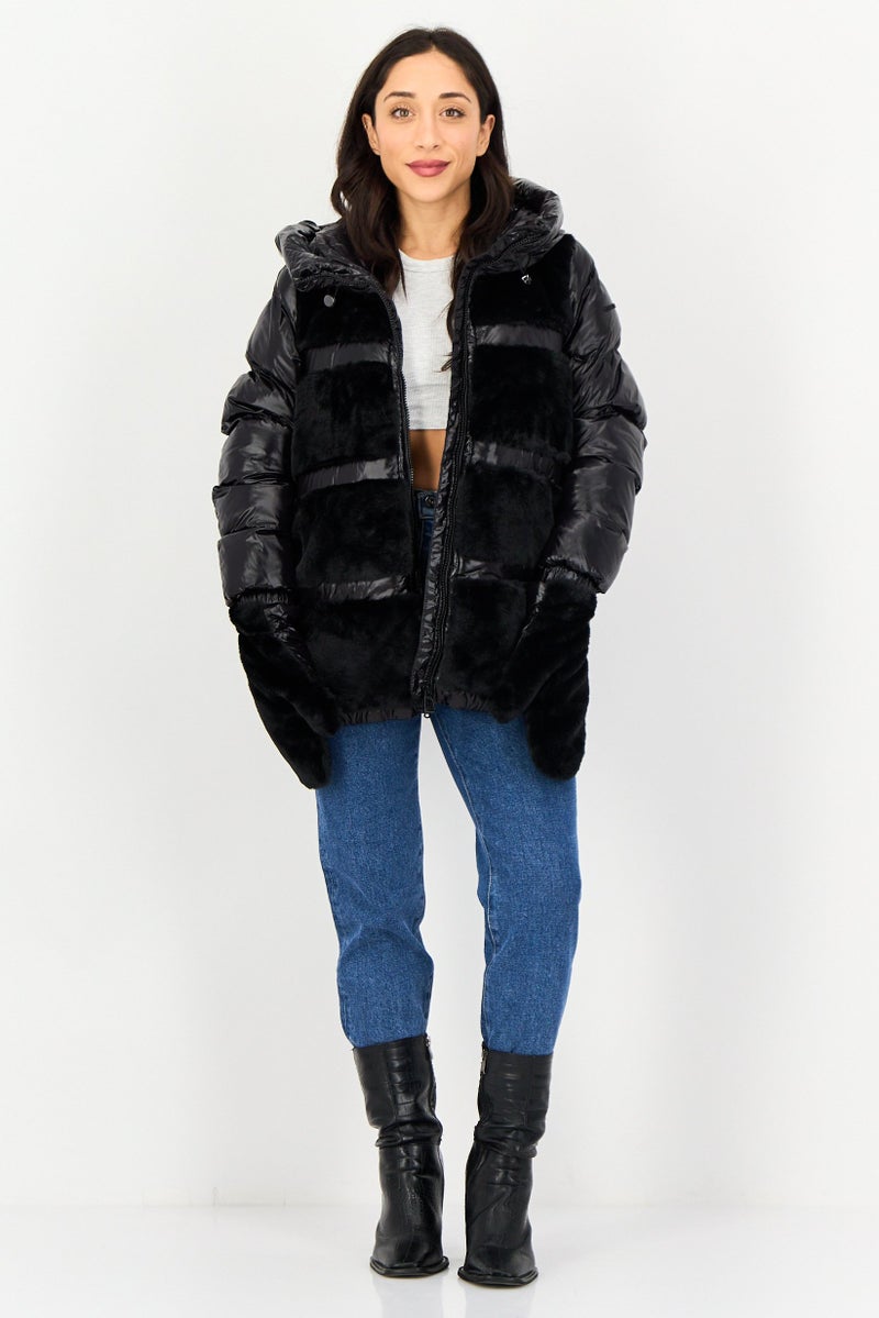 GEOX Women Plain Puffer jacket With Gloves, Black - Image 3