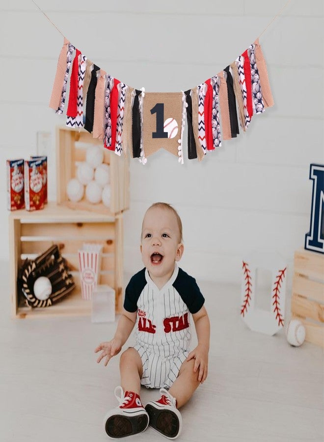 UOAOU Baseball 1st Birthday Highchair Banner - Baseball First Birthday Decorations, Rag Tie Fabric Garland, White And Red Cake Smash Photo Props, Sports Theme Party Supplies - Image 3