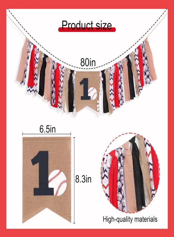 UOAOU Baseball 1st Birthday Highchair Banner - Baseball First Birthday Decorations, Rag Tie Fabric Garland, White And Red Cake Smash Photo Props, Sports Theme Party Supplies - Image 2
