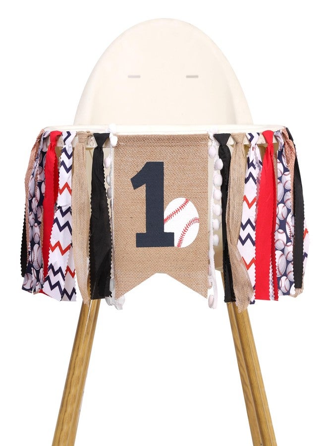UOAOU Baseball 1st Birthday Highchair Banner - Baseball First Birthday Decorations, Rag Tie Fabric Garland, White And Red Cake Smash Photo Props, Sports Theme Party Supplies - Image 1