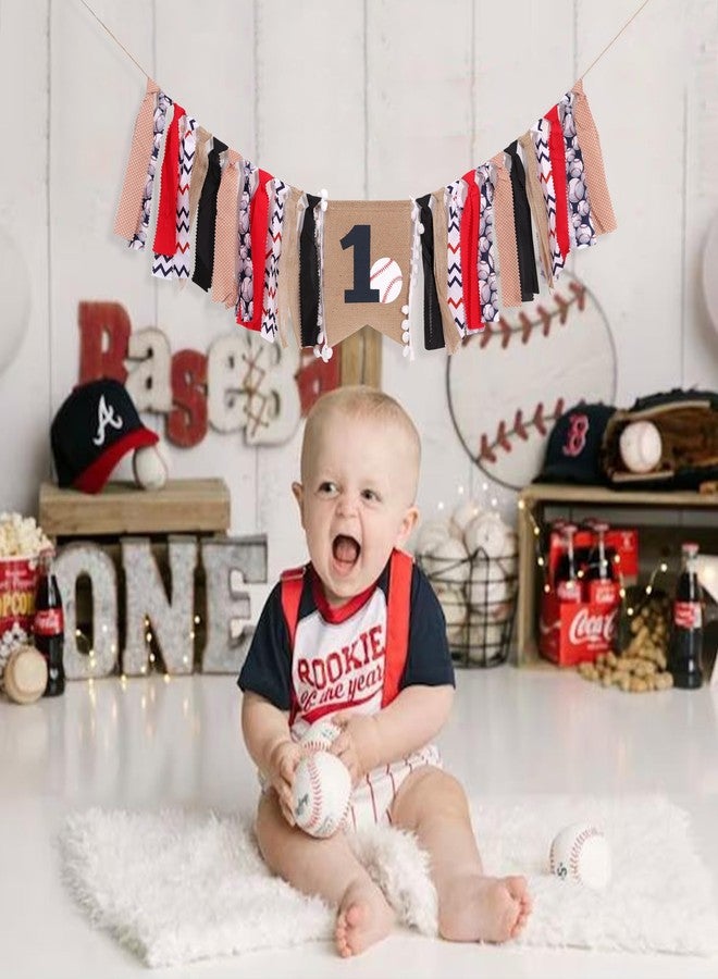 UOAOU Baseball 1st Birthday Highchair Banner - Baseball First Birthday Decorations, Rag Tie Fabric Garland, White And Red Cake Smash Photo Props, Sports Theme Party Supplies - Image 4